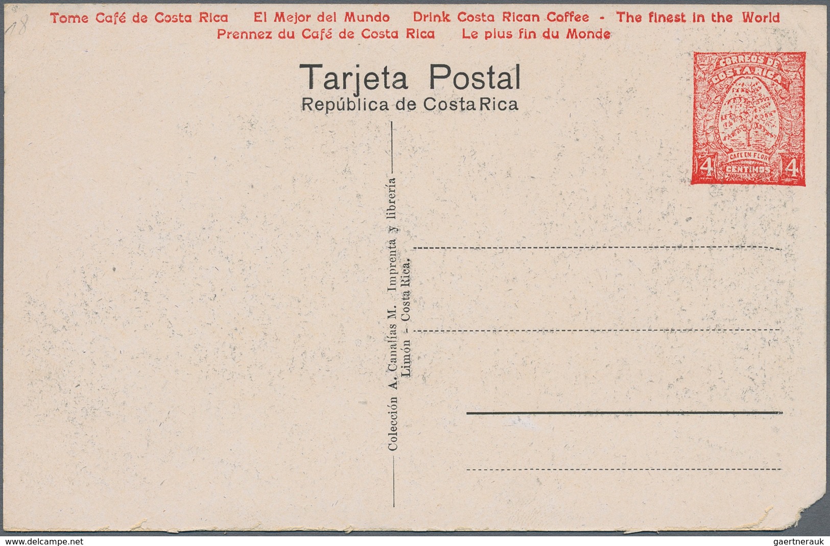 Costa Rica: 1923, Pictorial Stat. Postcard 4c. Red 'Coffee Plant' With Red Advert. 'Drink Costa Rica - Costa Rica