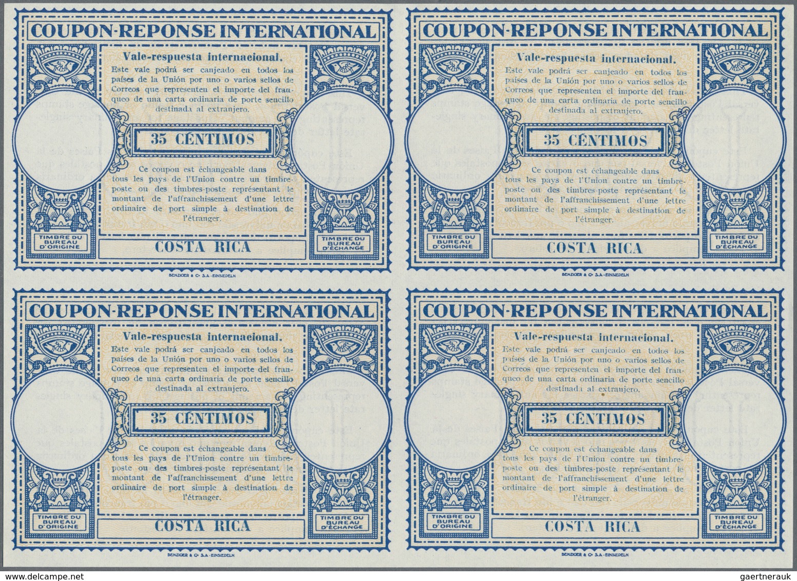 Costa Rica: 1947/1948. Lot Of 2 Different Intl. Reply Coupons (London Type) Each In An Unused Block - Costa Rica