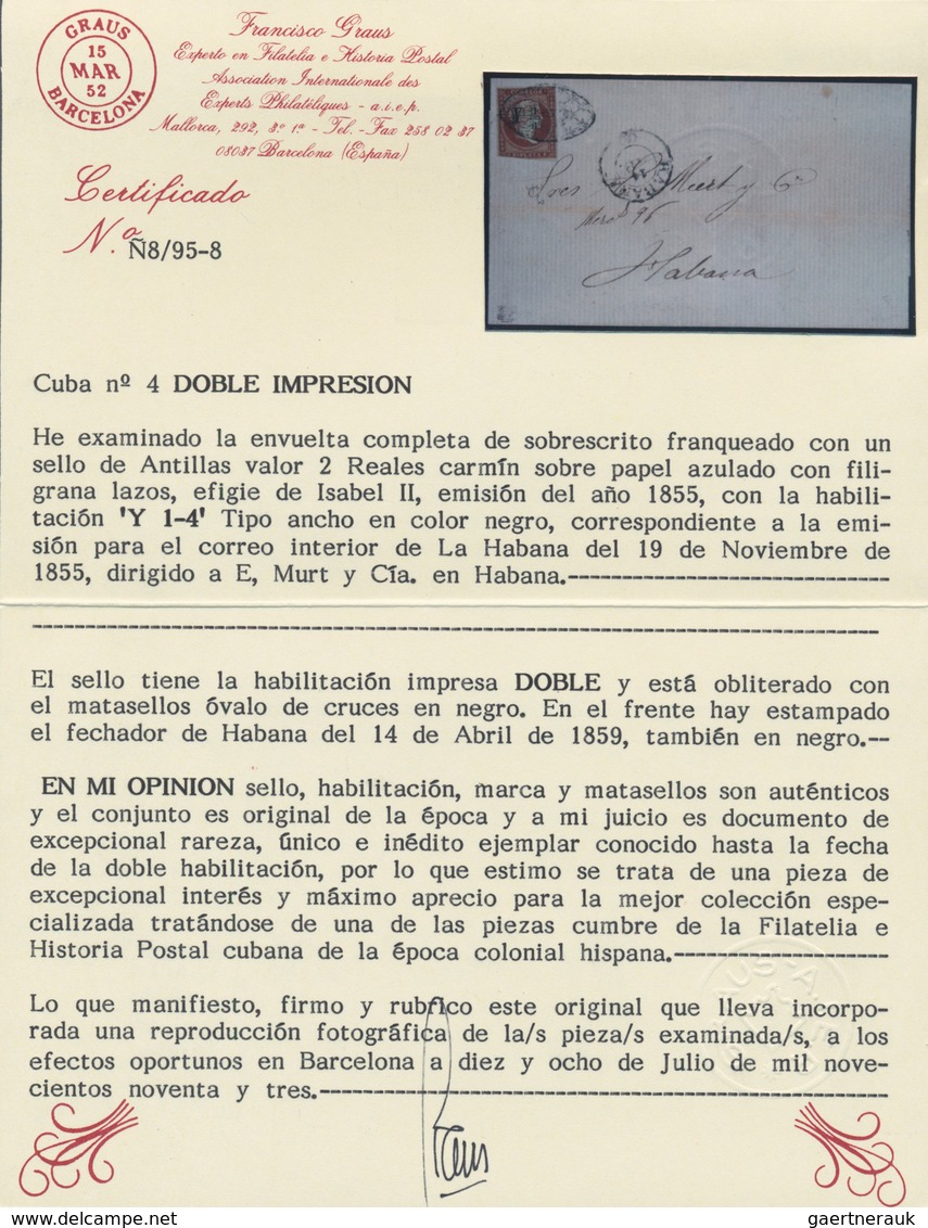 Cuba - Spanische Kolonie: 1855, "y 1/4" Surcharge (double Printing) On 2 Reales Carmine, Type II Tie - Kuba (1874-1898)