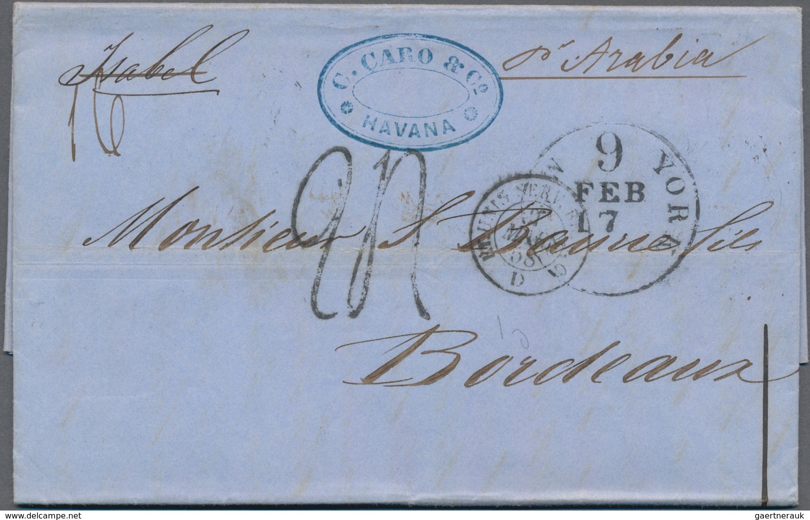 Cuba - Spanische Kolonie: 1858 Folded Letter From Habanaper Steamer Arabia Via New York And Paris To - Cuba (1874-1898)