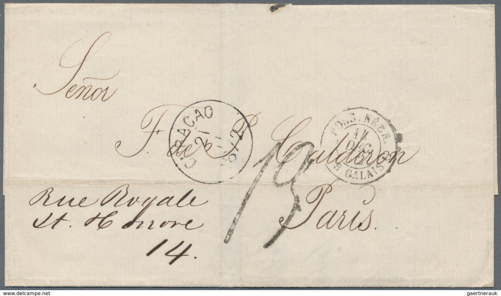 Curacao: 1872, Stampless Letter-sheet From CURACAO, 21.11.1872, To Paris In France, On The Frontside - Niederländische Antillen, Curaçao, Aruba