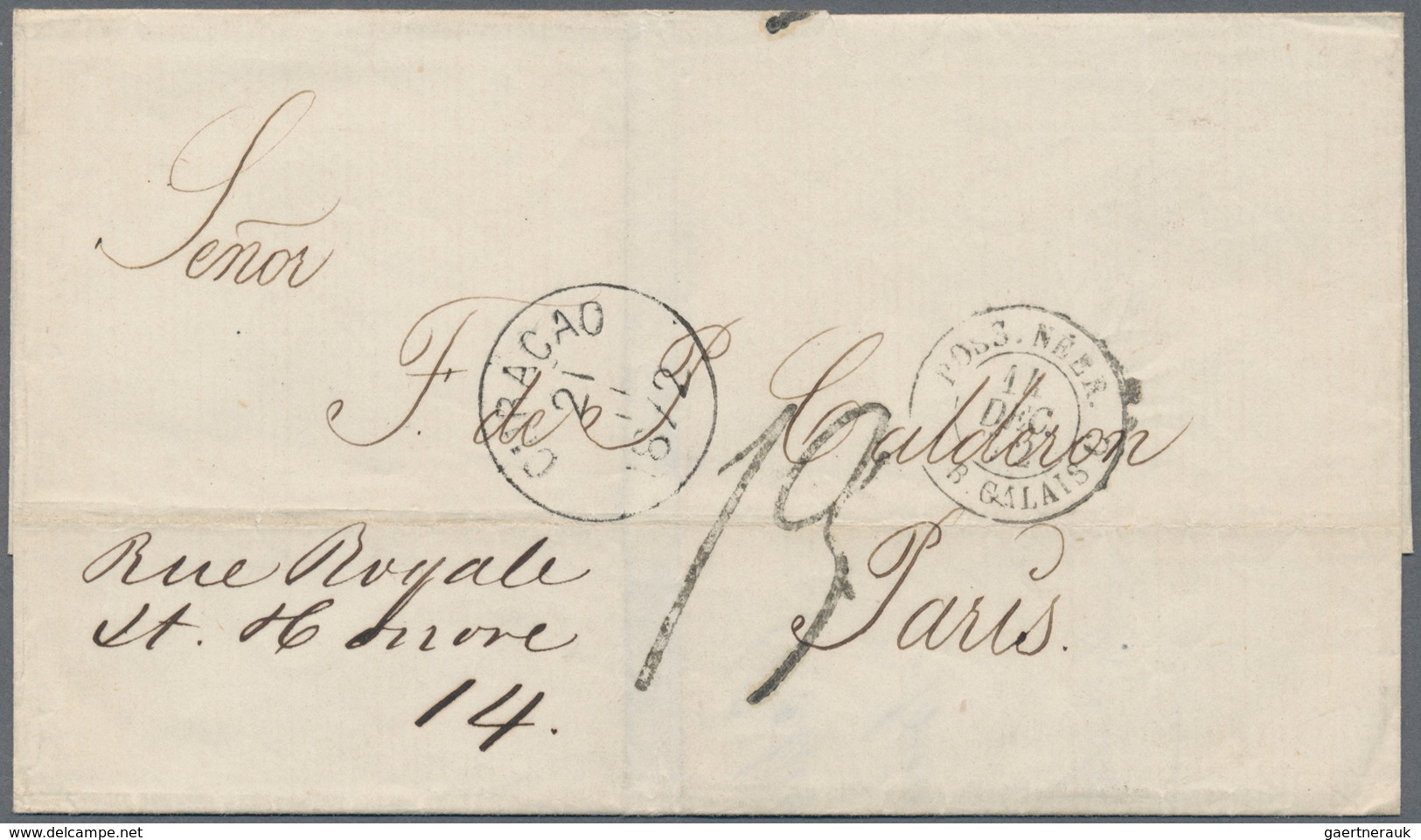Curacao: 1872, Stampless Letter-sheet From CURACAO, 21.11.1872, To Paris In France, On The Frontside - Curacao, Netherlands Antilles, Aruba