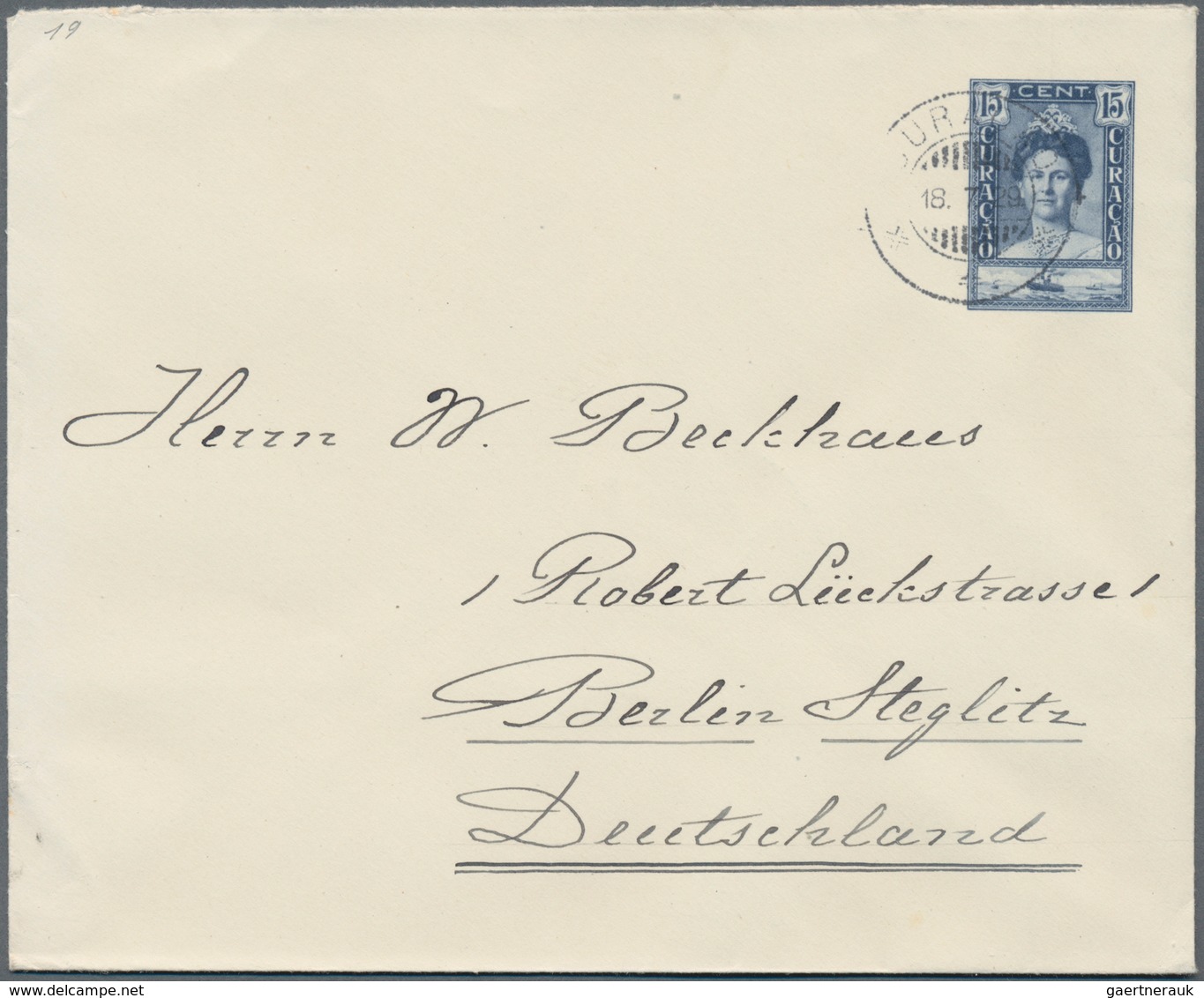 Curacao: 1929, Two Stationery Envelopes: 12½ C Brown Uprated 1 C And 1½ C And 15 C Deep-blue Both Se - Curacao, Netherlands Antilles, Aruba