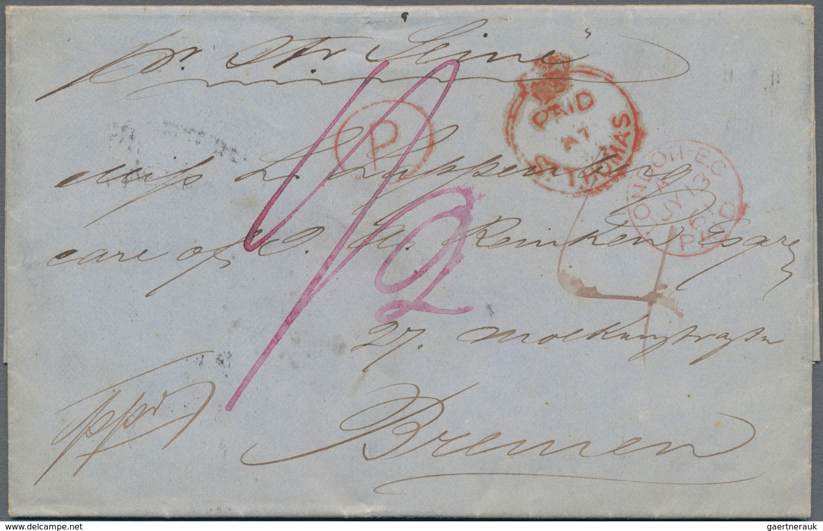 Dänisch-Westindien - Vorphilatelie: 1861, Full Entire Letter With B/s English Cancel "ST. THOMAS JN - Dänische Antillen (Westindien)