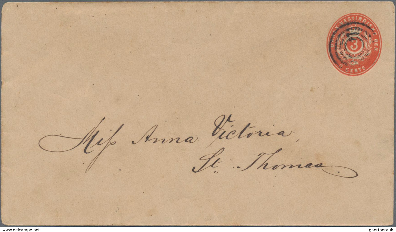 Dänisch-Westindien: 1891 Postal Stationery Envelope 3 Cents Red (watermark Type B) Canceled With Unn - Denmark (West Indies)