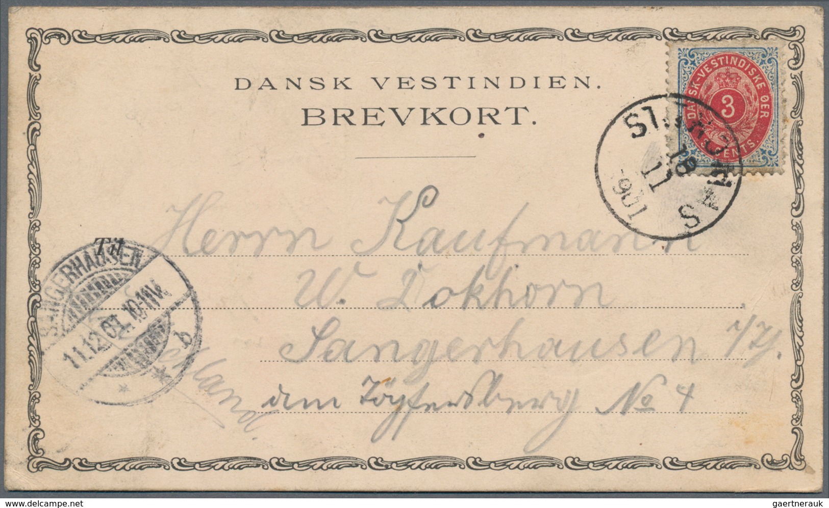 Dänisch-Westindien: 1896, 3 C Blue/red Perf. 12 3/4 With Inverted Frame On Picture Card "Goverment H - Dänische Antillen (Westindien)