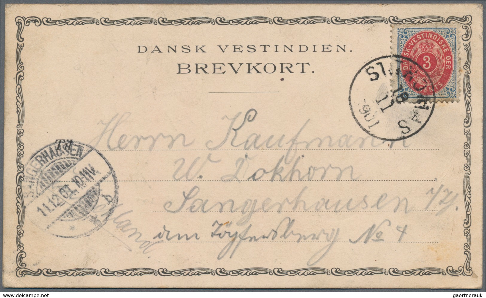 Dänisch-Westindien: 1896, 3 C Blue/red Perf. 12 3/4 With Inverted Frame On Picture Card "Goverment H - Denmark (West Indies)