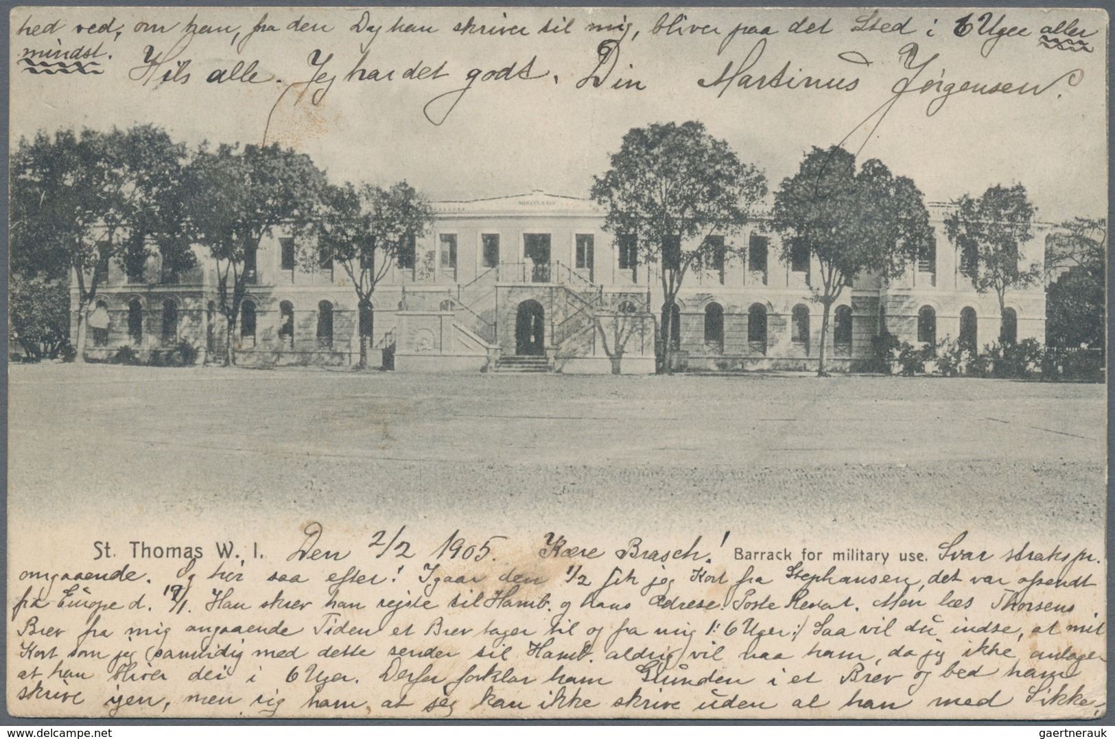 Dänisch-Westindien: 1905 Picture Postcard With View Of St. Thomas (Barrack For Military Use) Franked - Dänische Antillen (Westindien)