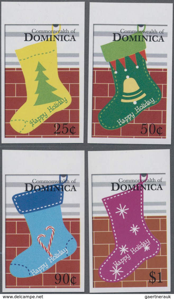 Dominica: 2006, Christmas Socks Complete IMPERFORATE Set Of Four From Upper Margins And The Imperf. - Dominica (...-1978)