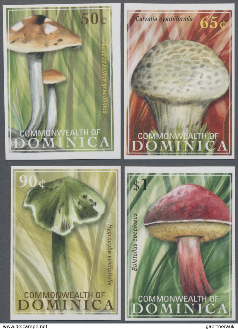 Dominica: 2009, Mushrooms Complete Set Of Four And The Sheetlet With Further Six Stamps All IMPERFOR - Dominica (...-1978)