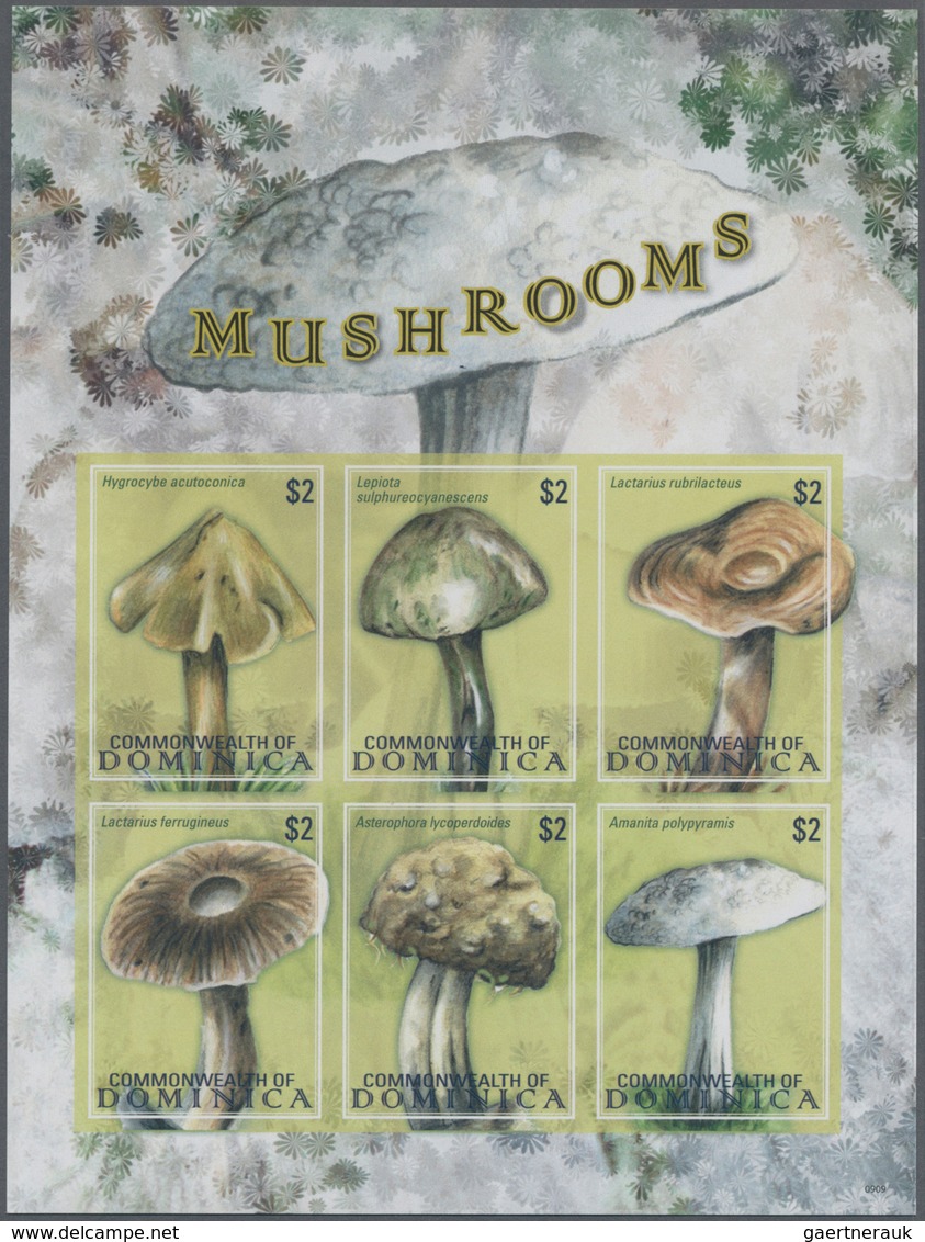 Dominica: 2009, Mushrooms Complete Set Of Four And The Sheetlet With Further Six Stamps All IMPERFOR - Dominica (...-1978)