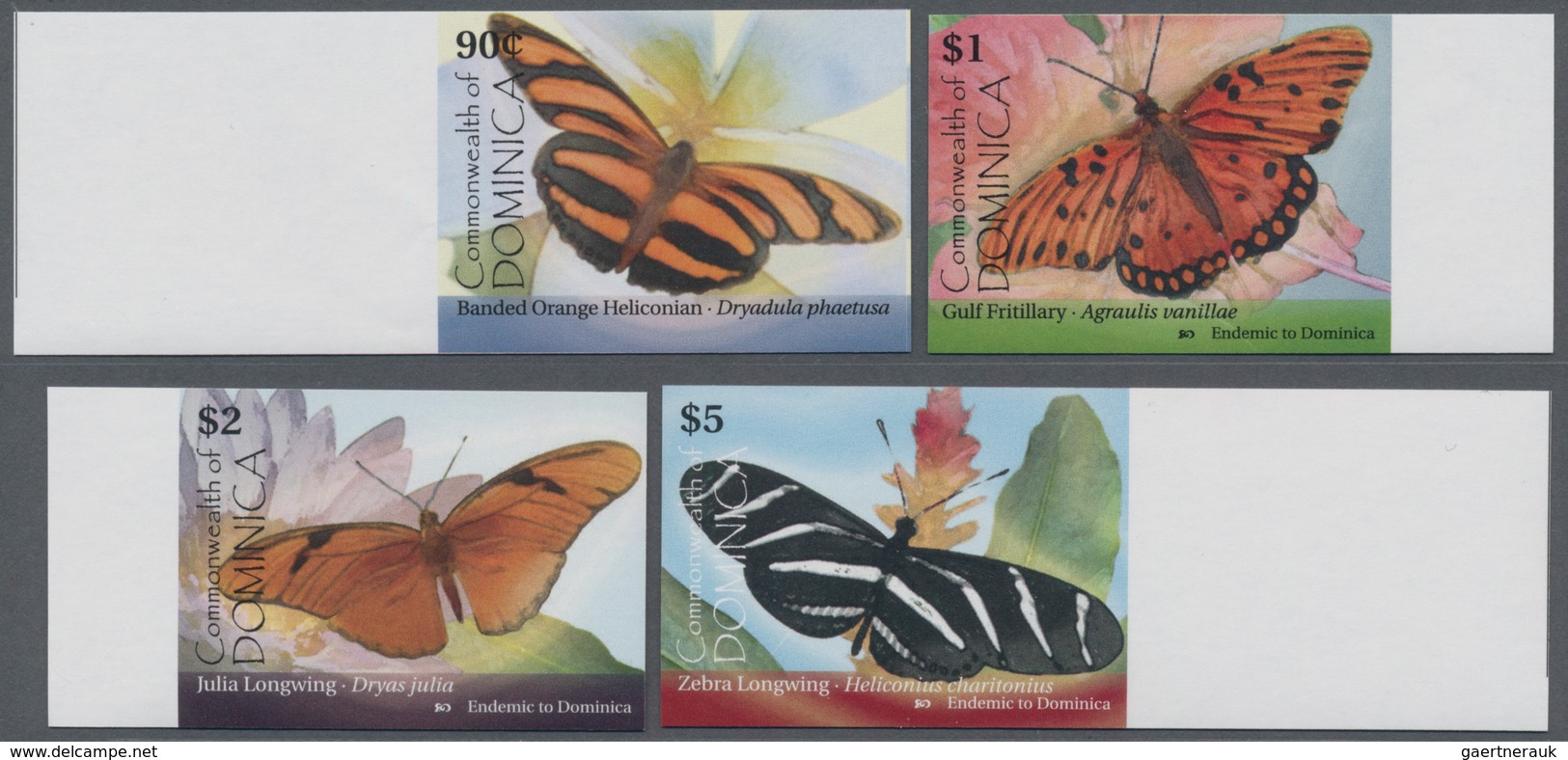 Dominica: 2009, Butterflies Complete IMPERFORATE Set Of Four (Dryadula Phaetusa, Agraulis Vanillae, - Dominica (...-1978)