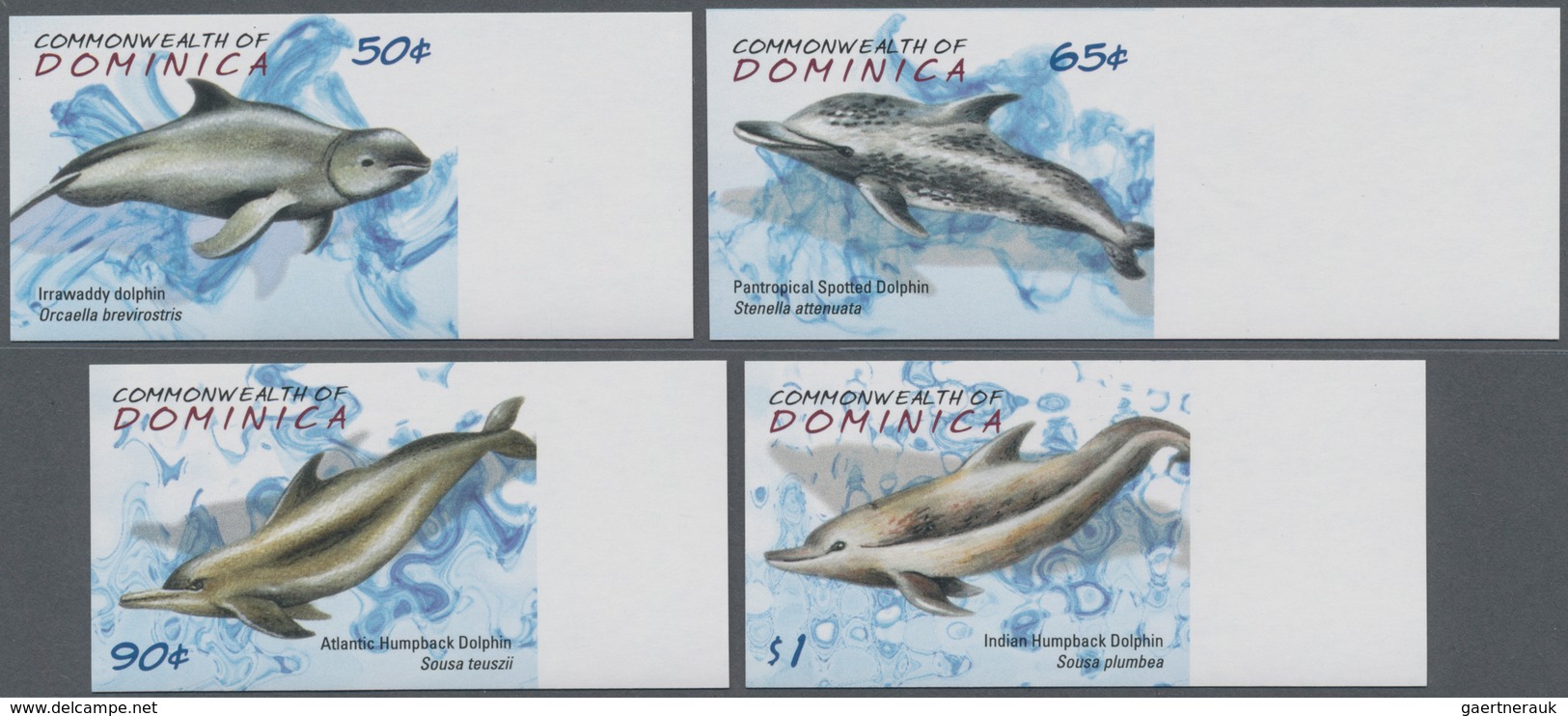 Dominica: 2009, Dolphins Complete IMPERFORATE Set Of Four From Right Margins, Mint Never Hinged And - Dominica (...-1978)