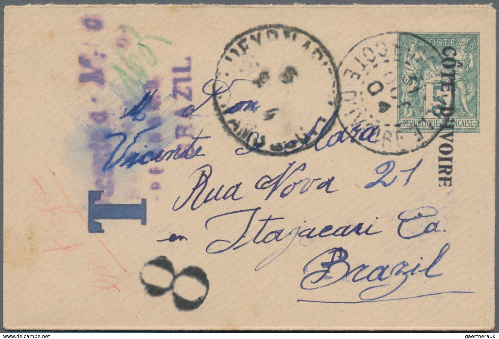 Elfenbeinküste: 1904, Stationery Envelope France Type Sage 5c. Green With Vertical Handstamp "COTE D - Côte D'Ivoire (1960-...)