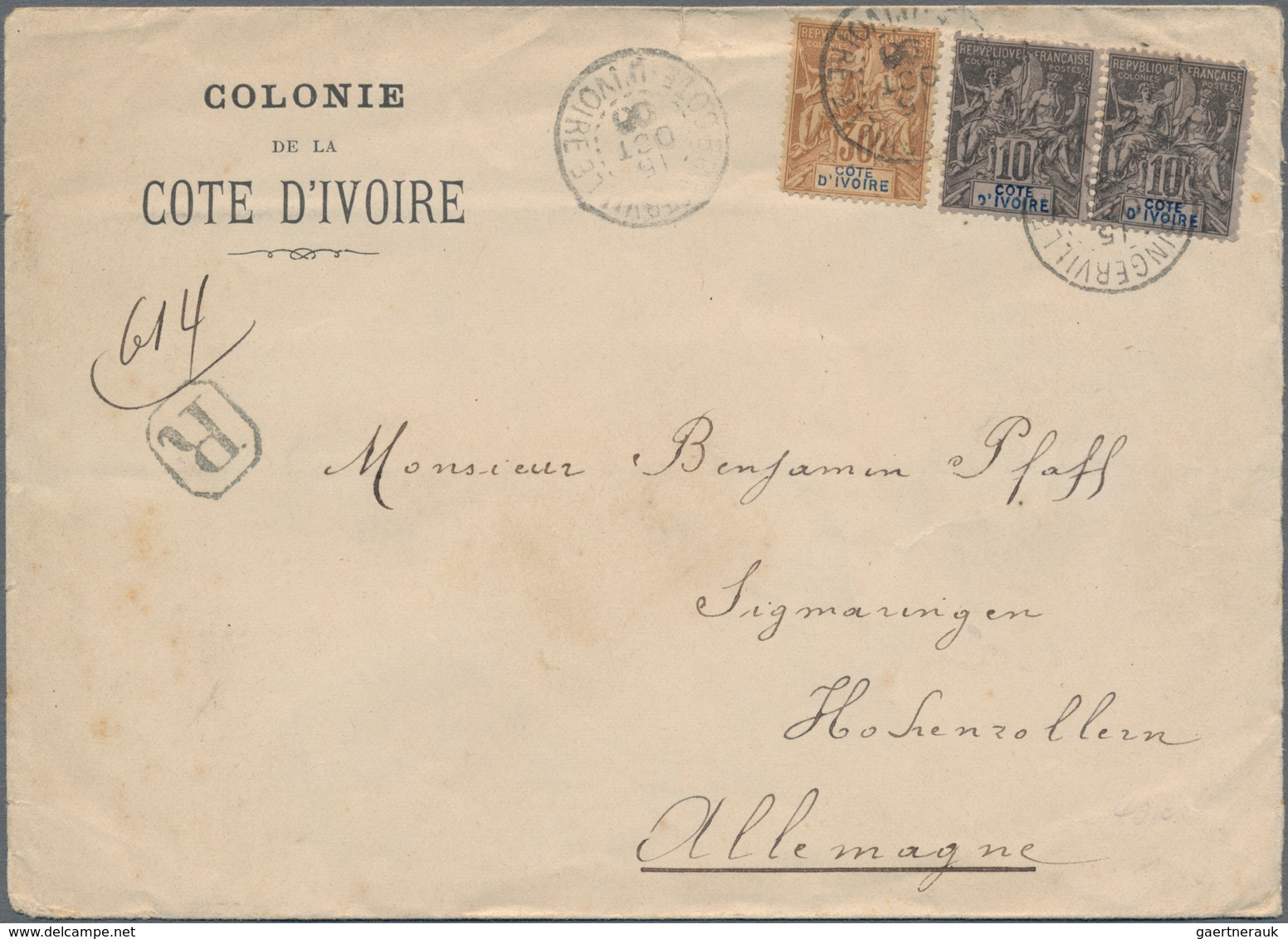 Elfenbeinküste: 1906, "COLONIE DE LA COTE D'IVOIRE" Pre-print Cover Franked With 10 C Black Pair And - Ivoorkust (1960-...)