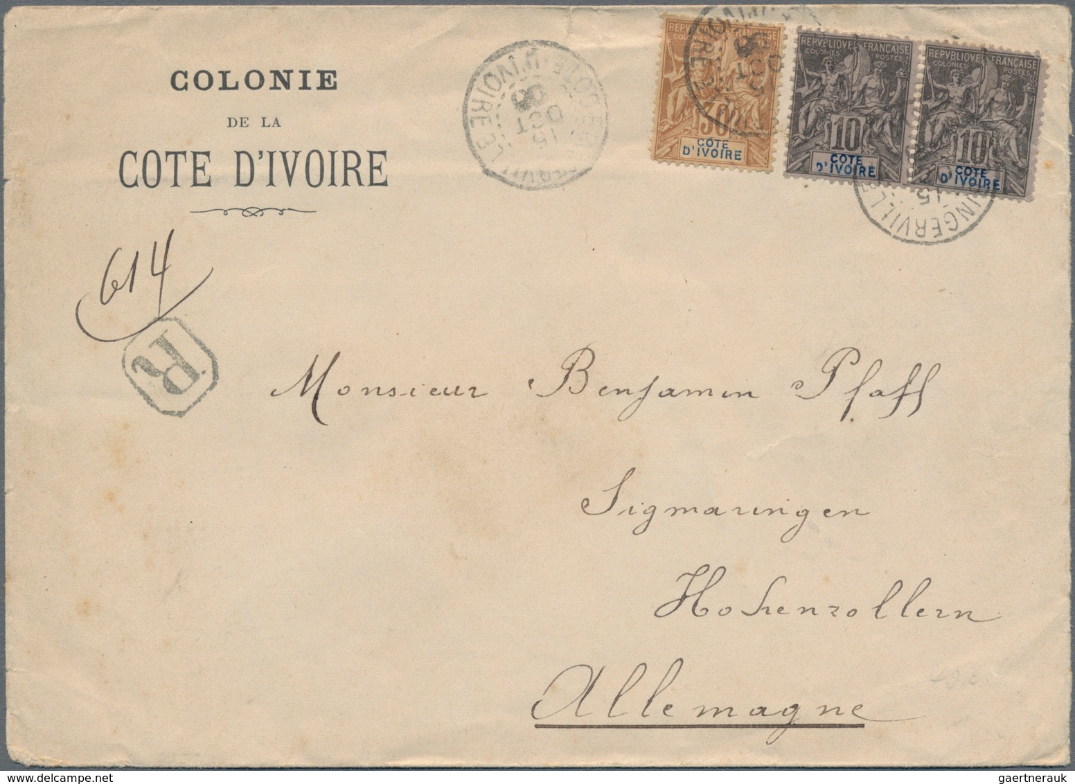 Elfenbeinküste: 1906, "COLONIE DE LA COTE D'IVOIRE" Pre-print Cover Franked With 10 C Black Pair And - Ivory Coast (1960-...)