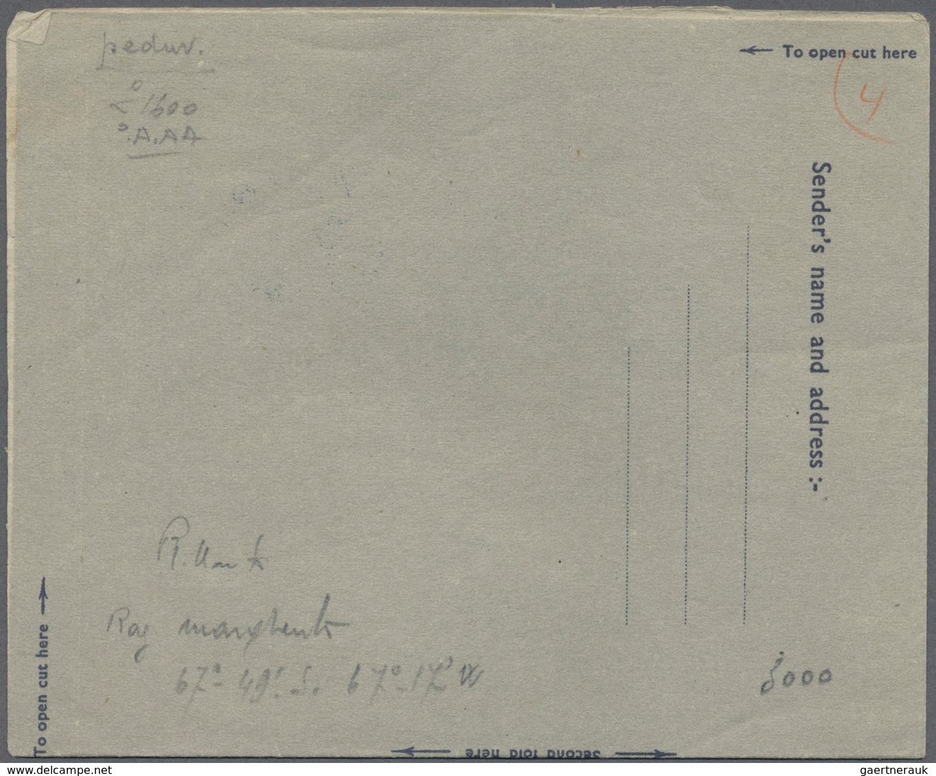 Falklandinseln: 1952/58, four air letters at 6d rate, franked KGVI (1) or QEII (3) on army form W301