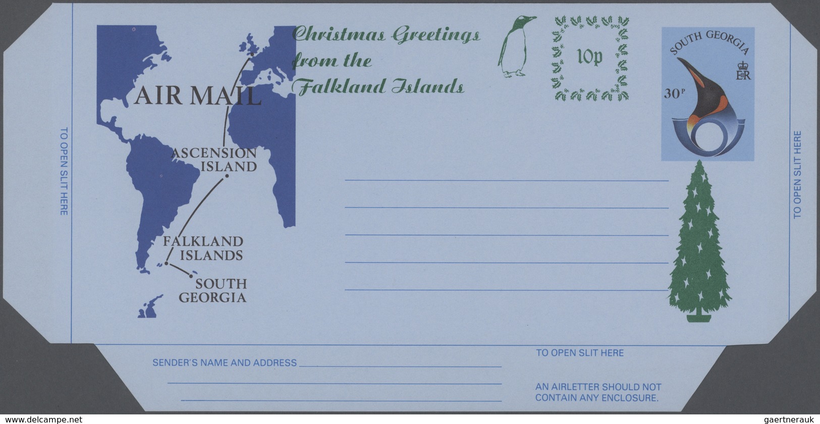 Falklandinseln: 1994, South Georgia Airletter 30 P. Uprated Green Surcharge "10 P./Christmas Greetin - Falklandinseln