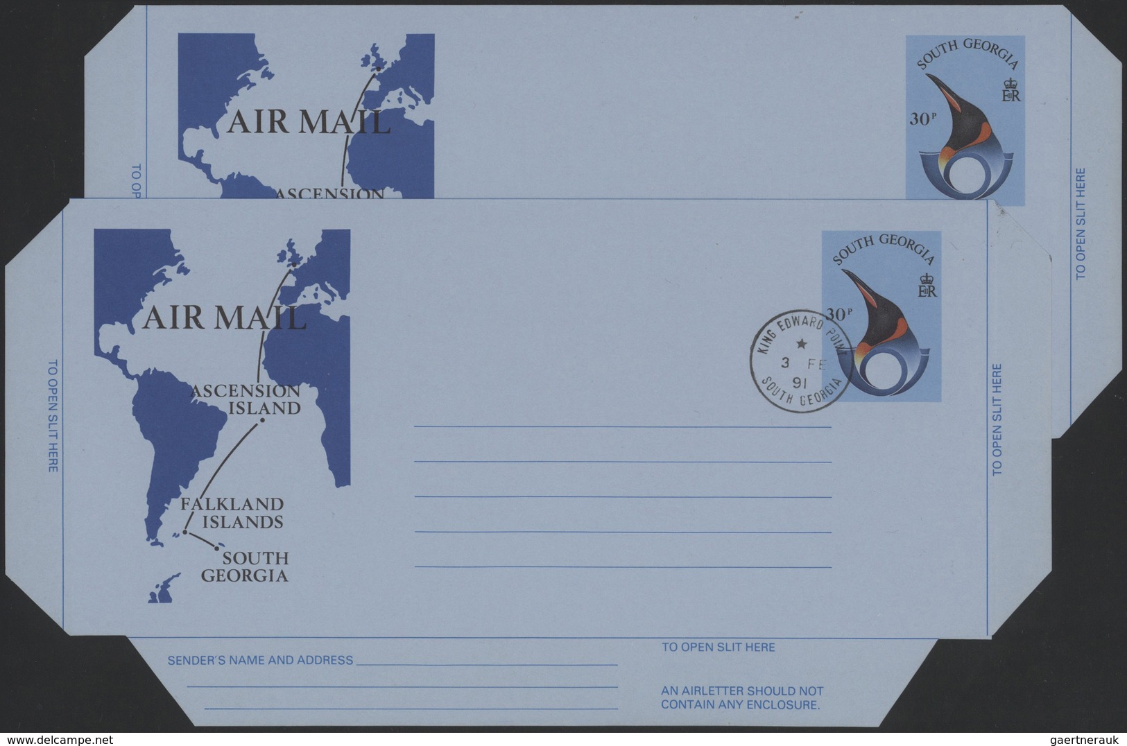 Falklandinseln: 1994, South Georgia Airletter 30 P. Uprated Green Surcharge "10 P./Christmas Greetin - Falkland Islands