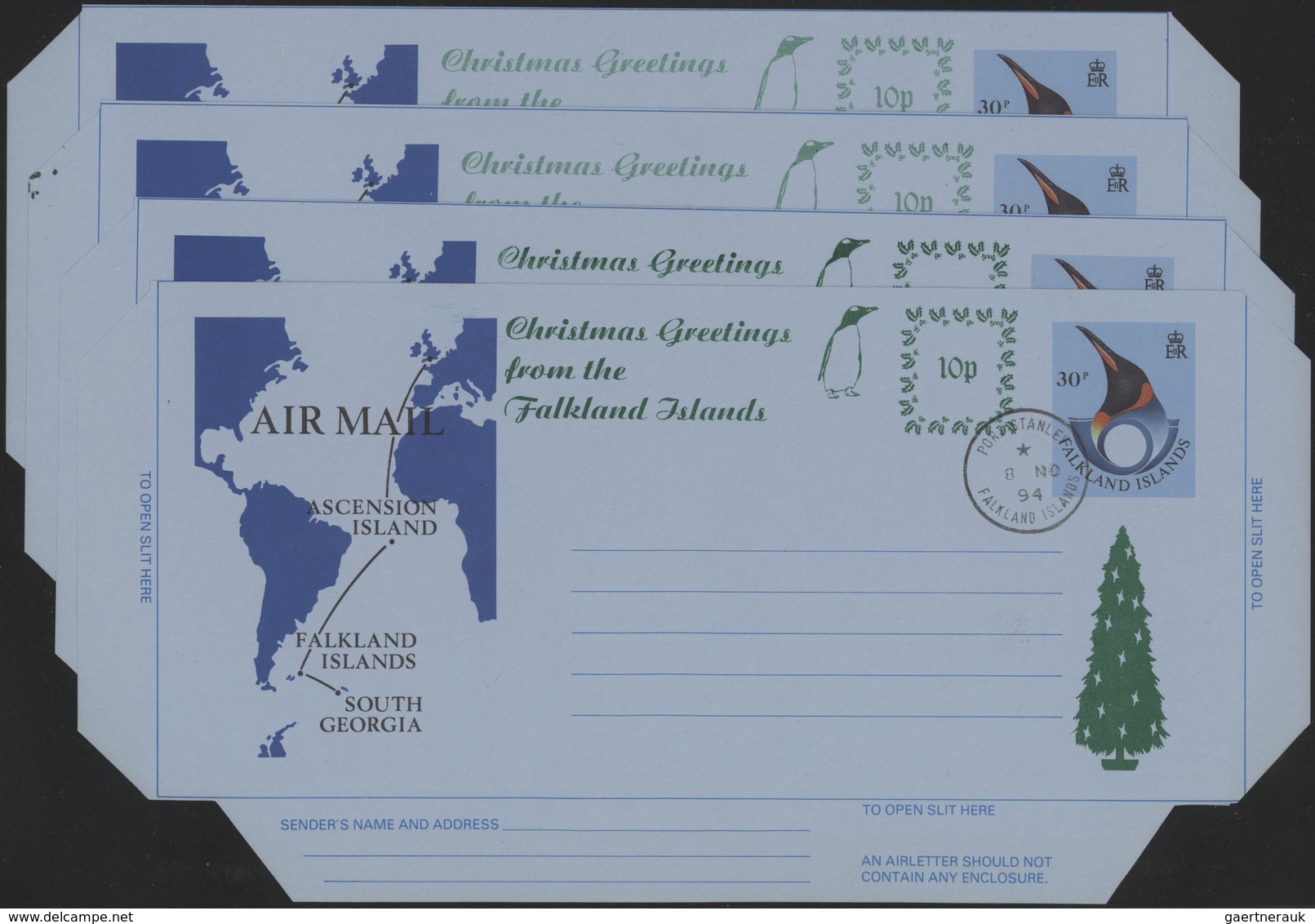 Falklandinseln: 1994, South Georgia Airletter 30 P. Uprated Green Surcharge "10 P./Christmas Greetin - Falkland Islands