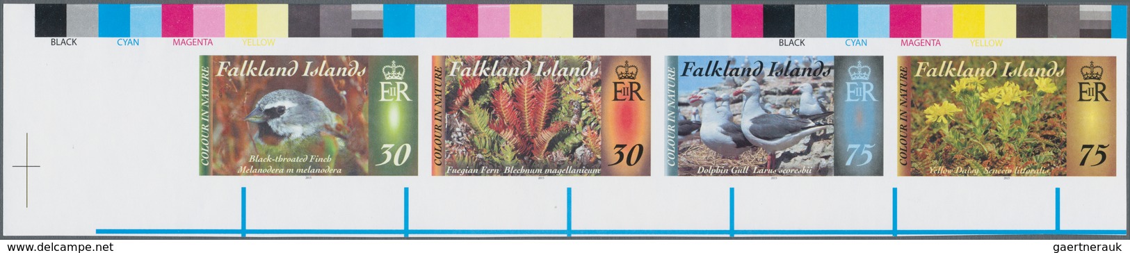 Falklandinseln: 2015, Colour In Nature, IMPERFORATE Proof Strip Of Four With Traffic Lights At Selve - Falklandinseln