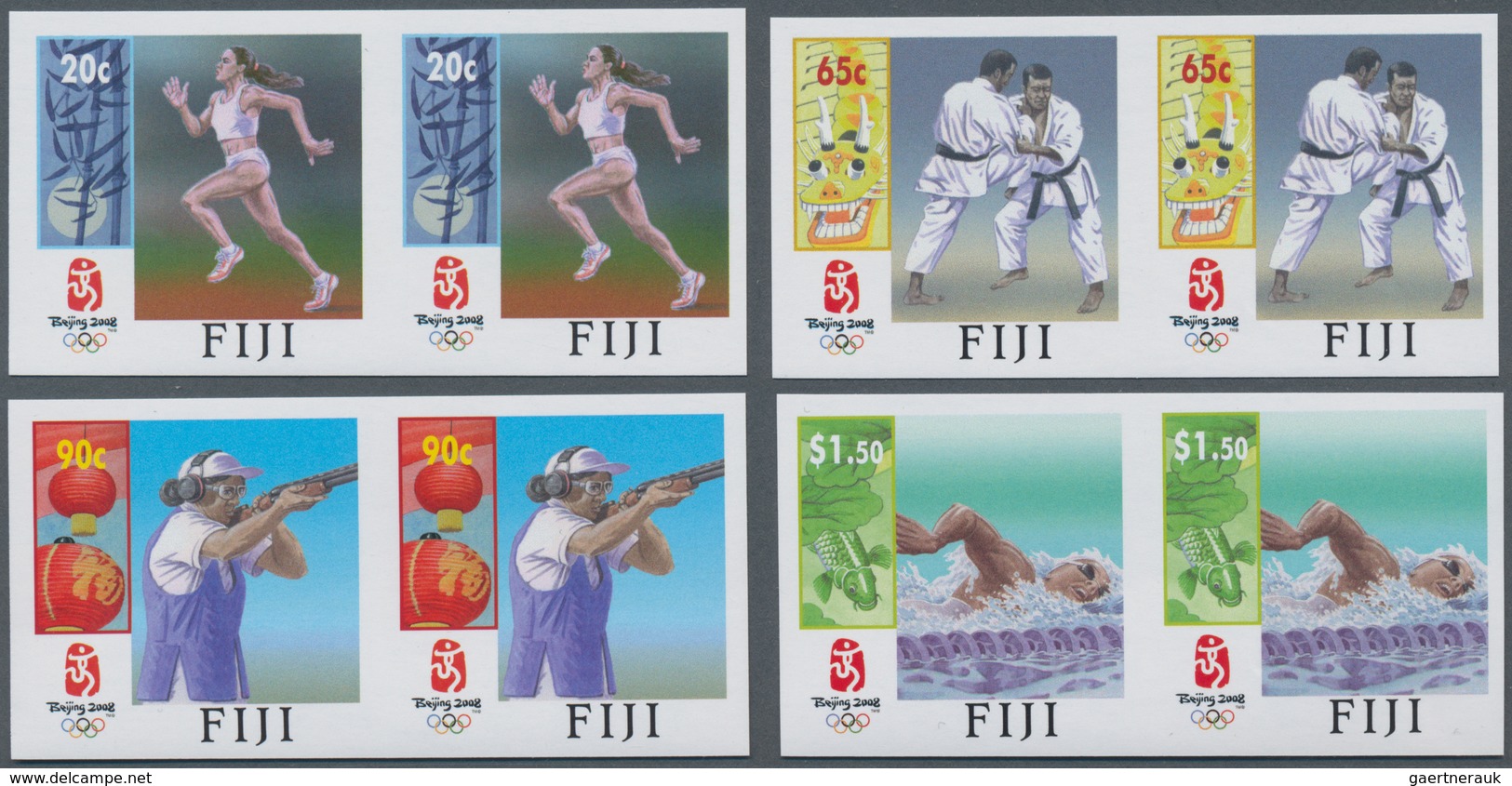 Fiji-Inseln: 2008, Summer Olympics Beijing Complete Set Of Four (running, Swimming, Judo And Shootin - Fidschi-Inseln (...-1970)