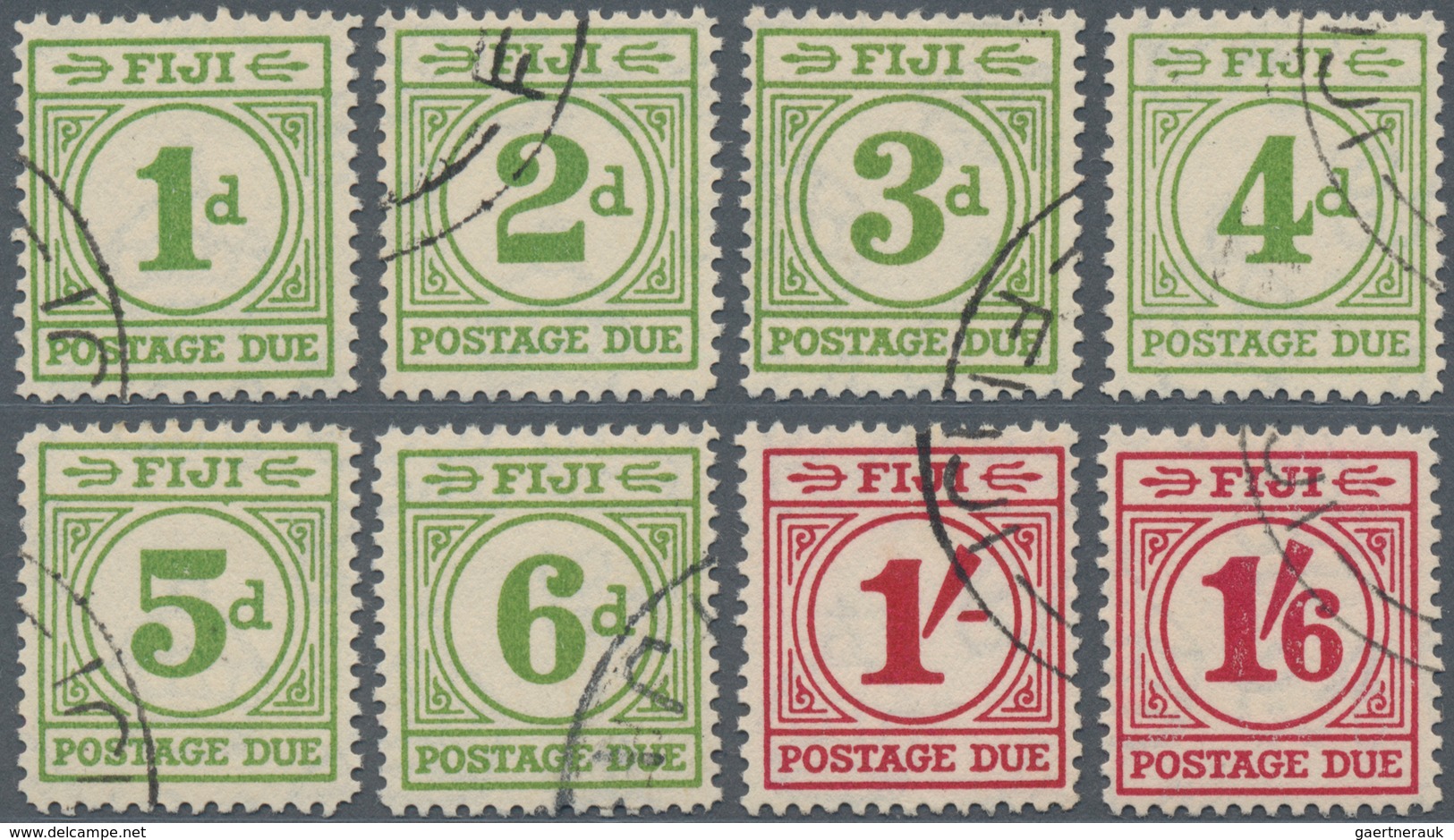 Fiji-Inseln - Portomarken: 1940 Complete Set Of 8 Postage Dues Up To 1s6d., Cancelled By Part FIJI C - Fidji (1970-...)