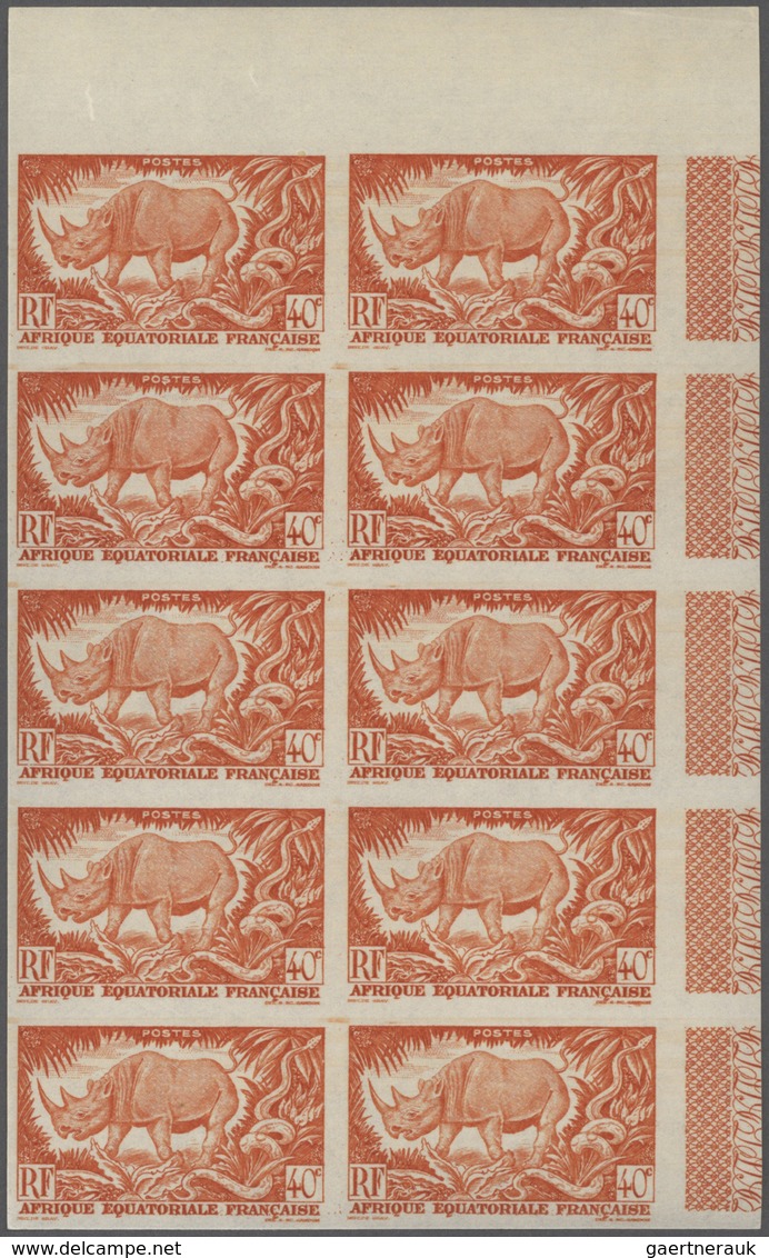 Französisch-Äquatorialafrika: 1947, definitive issue (Rhinoceros, jungle, mountains and native peopl