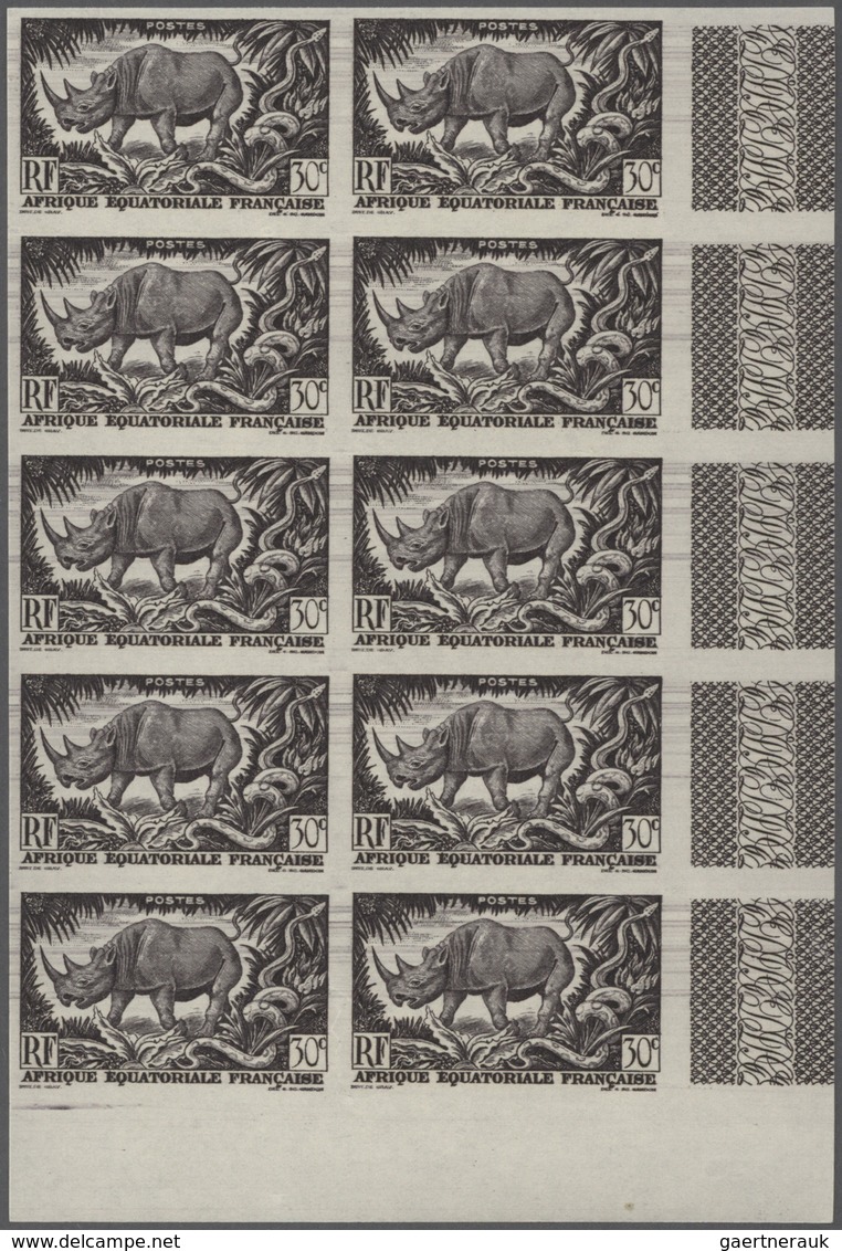 Französisch-Äquatorialafrika: 1947, definitive issue (Rhinoceros, jungle, mountains and native peopl