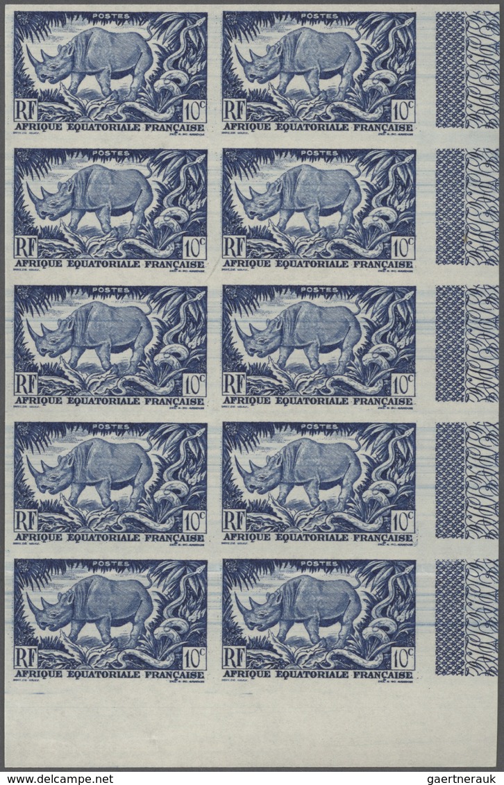 Französisch-Äquatorialafrika: 1947, definitive issue (Rhinoceros, jungle, mountains and native peopl