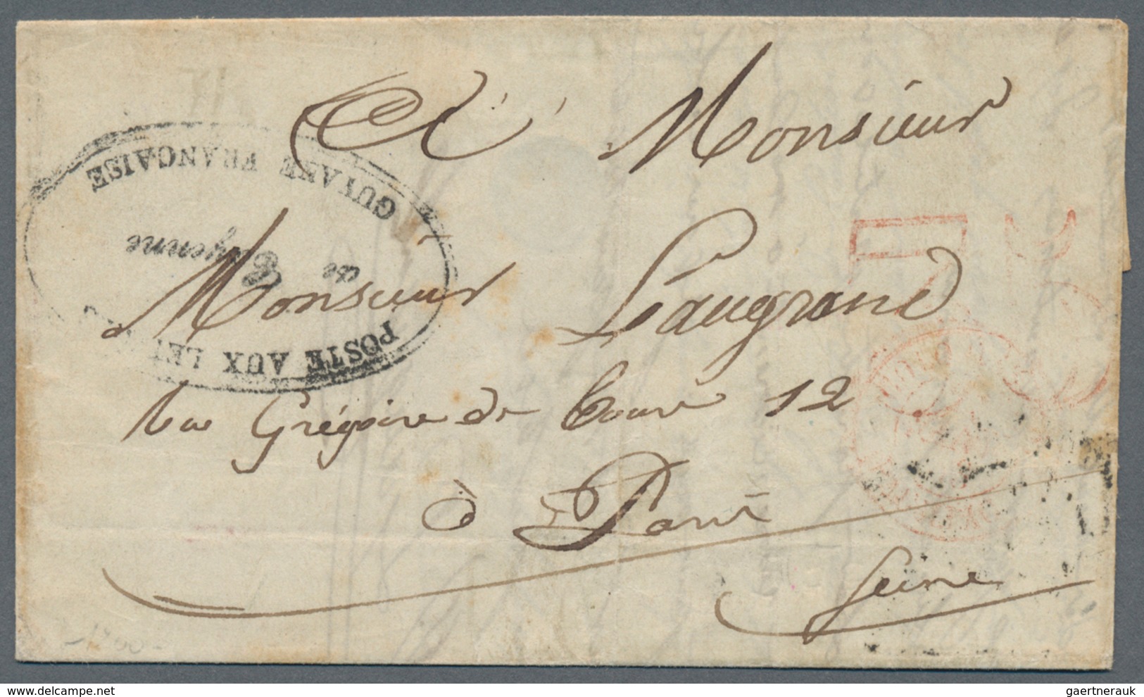 Französisch-Guyana: 1853, Prisoner's Letter, Some Parts Missing, With Large Oval "POSTE AUX LETTRES - Briefe U. Dokumente