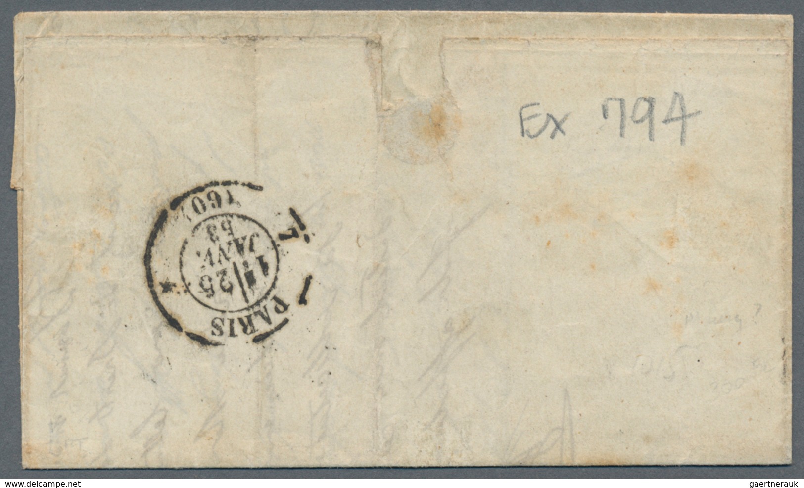 Französisch-Guyana: 1853, Prisoner's Letter, Some Parts Missing, With Large Oval "POSTE AUX LETTRES - Briefe U. Dokumente