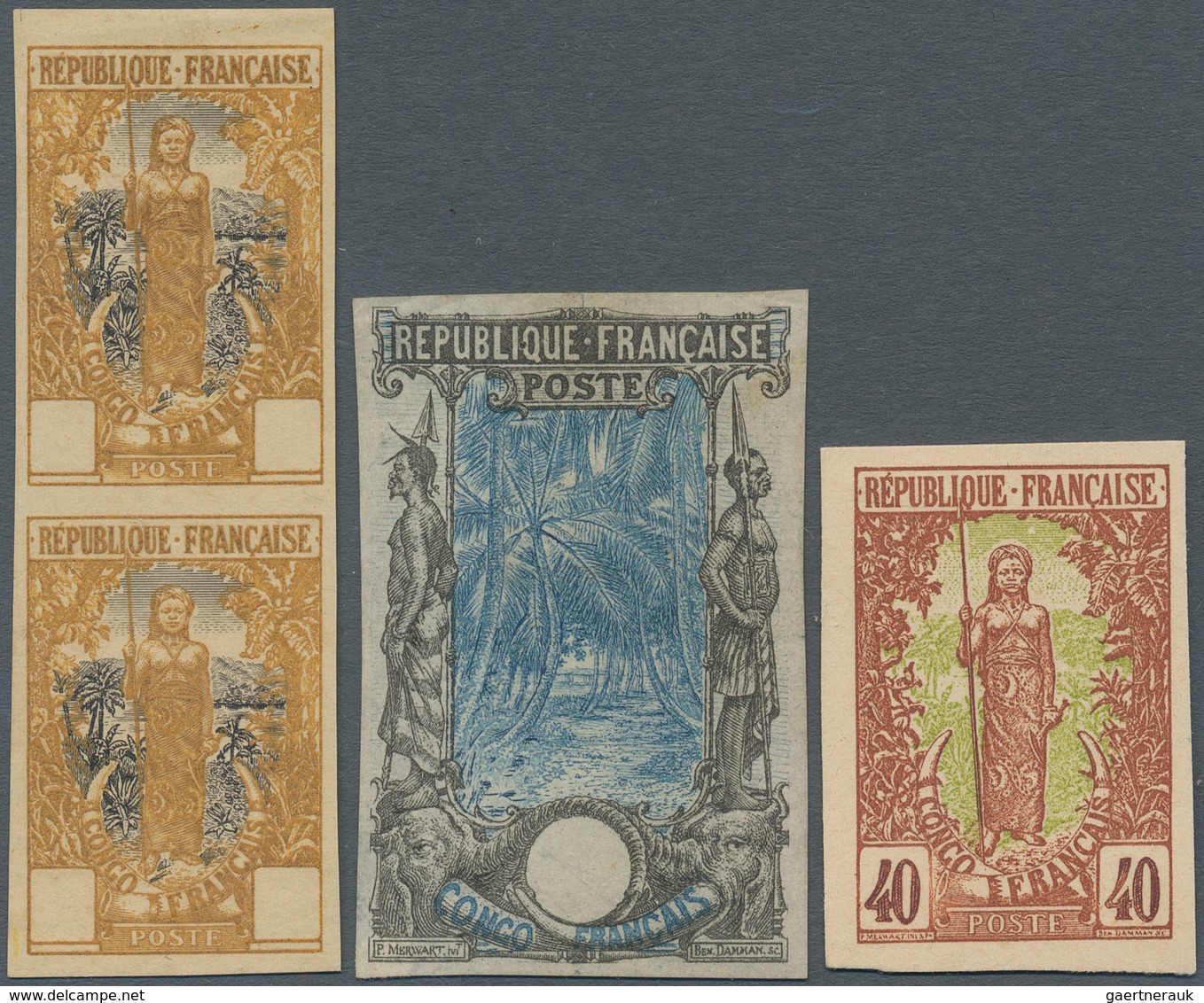 Französisch-Kongo: 1901/1907, Definitives "Pictorials", Group Of Four Imperforate Essays/proofs On U - Other & Unclassified