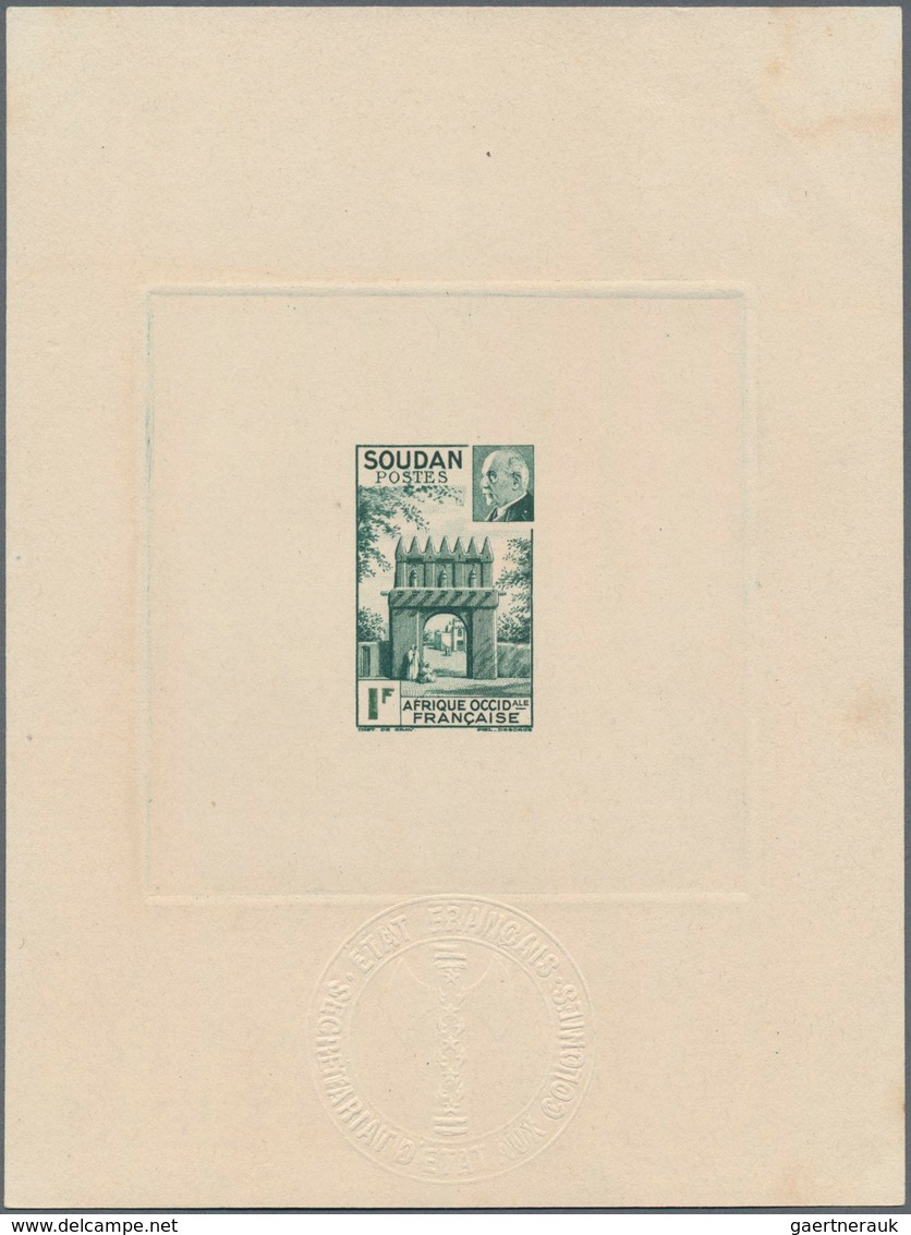 Französisch-Sudan: 1941, 1 F Green And 2.50 F Blue PETAIN Two Proofs On Papier 11,7x15,6 - Ongebruikt