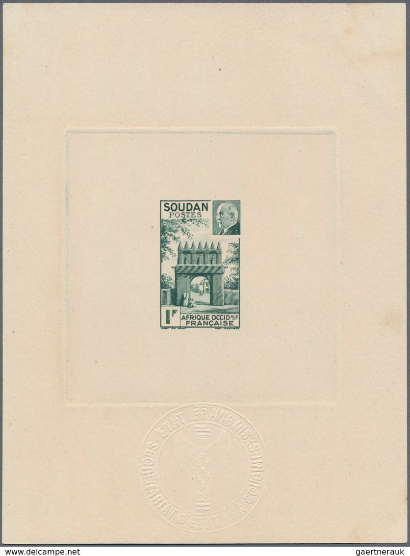 Französisch-Sudan: 1941, 1 F Green And 2.50 F Blue PETAIN Two Proofs On Papier 11,7x15,6 - Unused Stamps