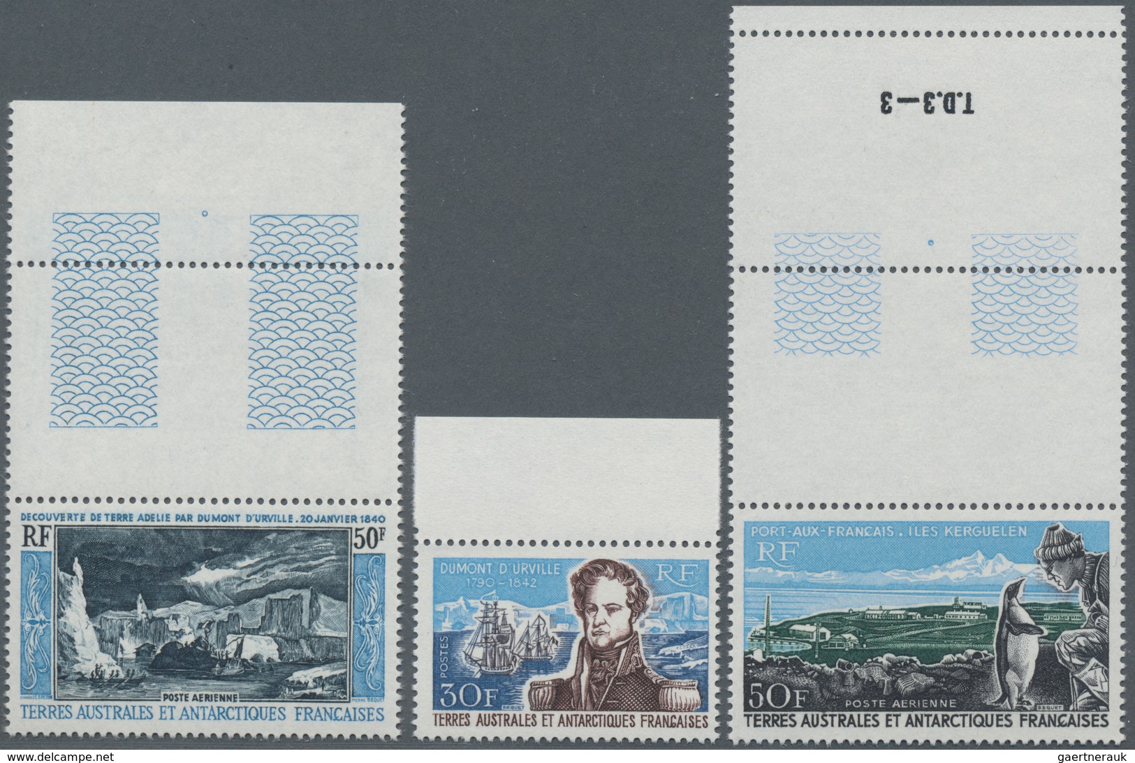 Französische Gebiete In Der Antarktis: 1965 - 1968, 3 Stamps Each From The Upper Margin Of The Sheet - Briefe U. Dokumente