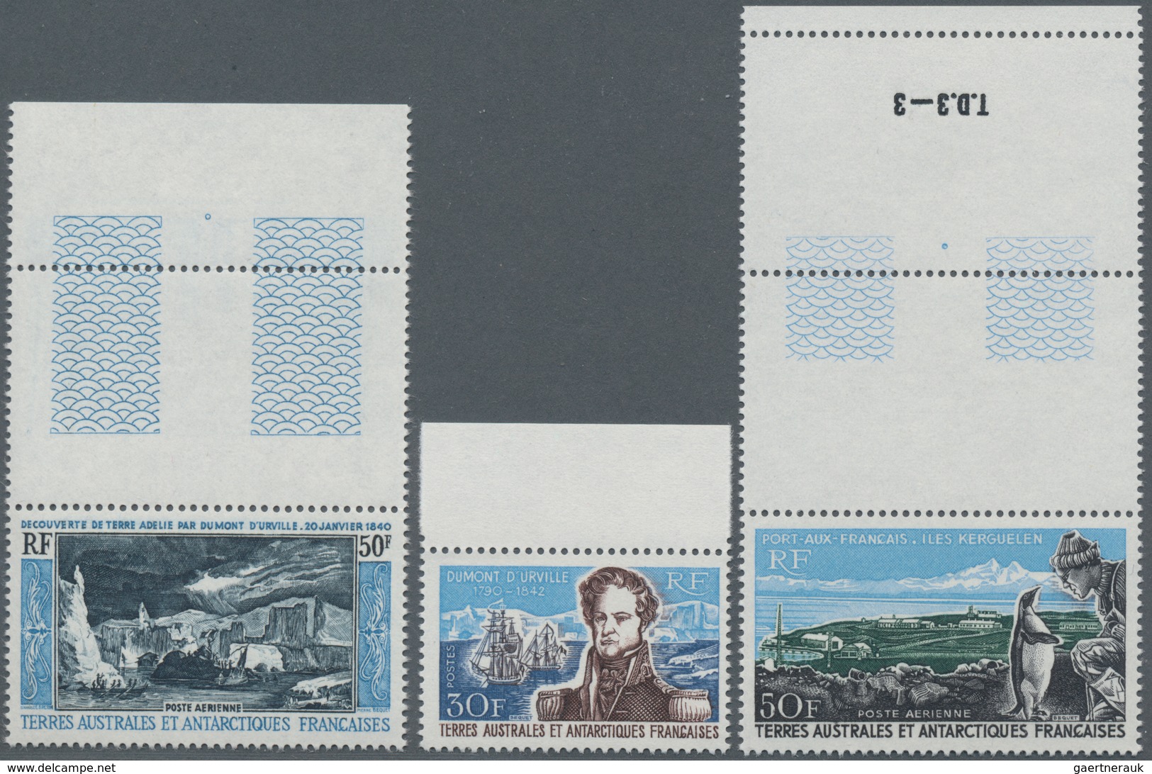 Französische Gebiete In Der Antarktis: 1965 - 1968, 3 Stamps Each From The Upper Margin Of The Sheet - Covers & Documents