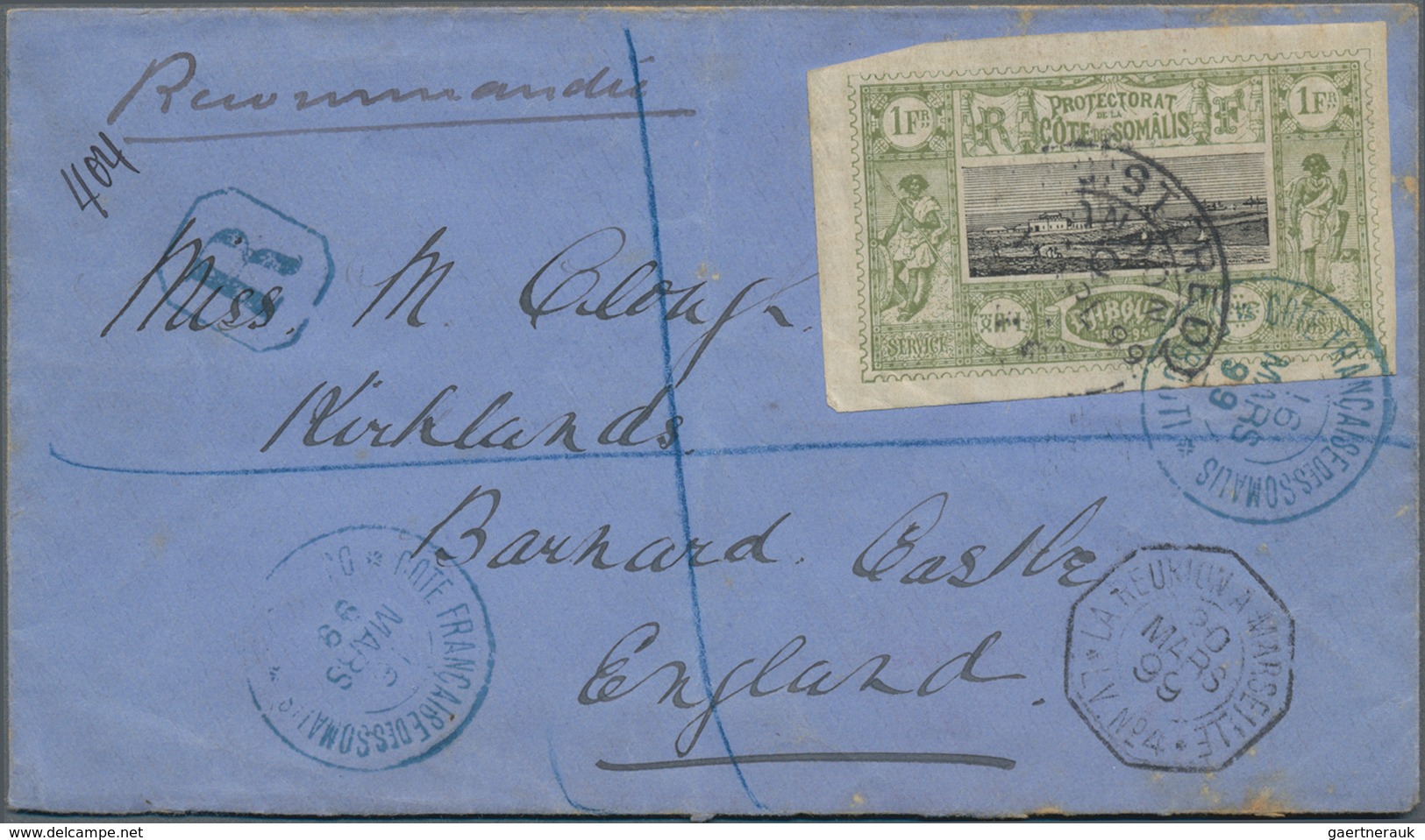 Französische Somaliküste: 1899, Definitives "Views Of Djibouti" 1fr. Olive/black, Single Franking On - Briefe U. Dokumente