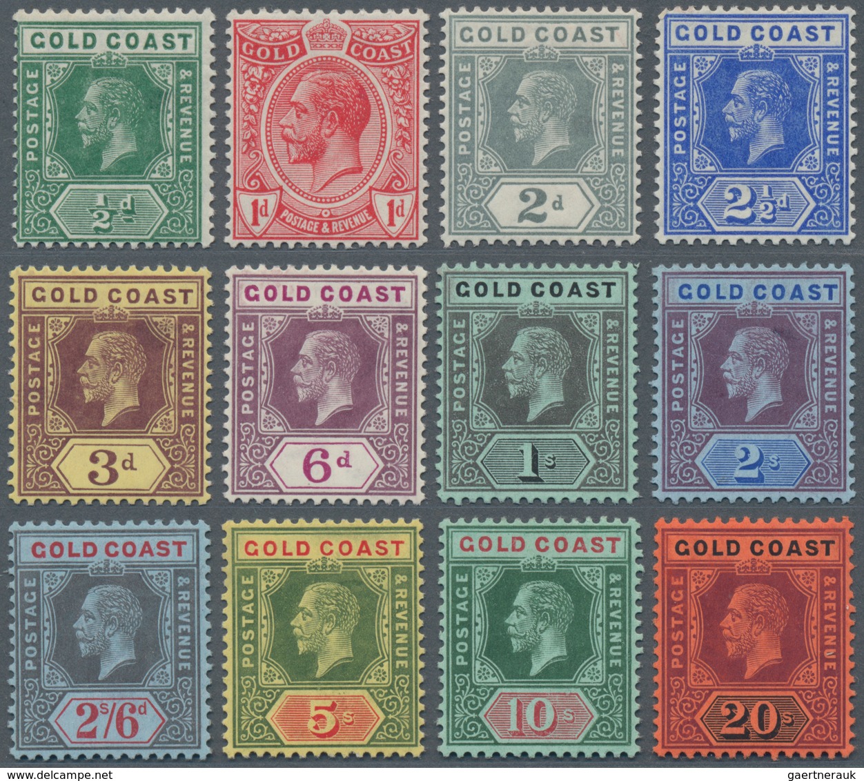 Goldküste: 1913, KGV Definitives With Mult Crown CA Wmk. Complete Set Of Twelve, Mint Lightly Hinged - Gold Coast (...-1957)