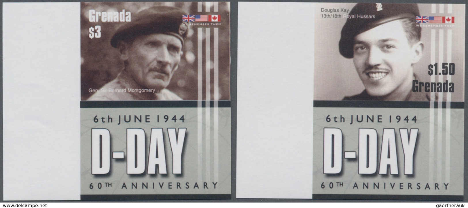 Grenada: 2004, 60th Anniversary Of D-Day Complete IMPERFORATE Set Of Four With Printed Labels At Bot - Grenada (...-1974)