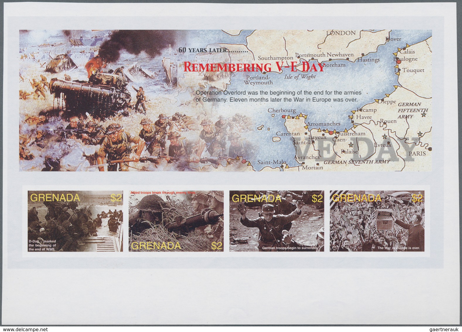Grenada: 2005, 60th Anniversary Of The End Of WWII In Europa Complete Set Of Four In An IMPERFORATE - Grenada (...-1974)