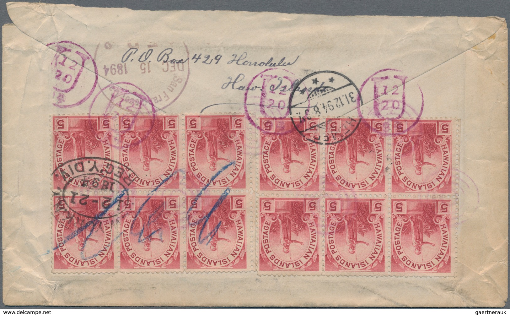Hawaii: 1894 Registered + Advice Of Receipt Cover From Honolulu To Hemer, Germany Via San Francisco - Hawaï