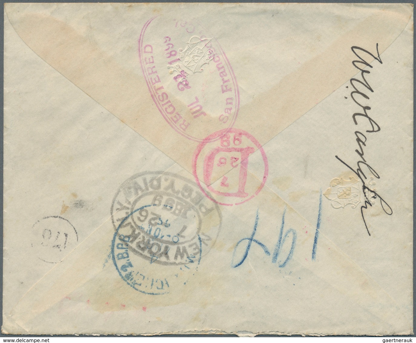 Hawaii: 1894, 25 C President S.B.Dole Deep-blue On Registered Envelope Sent From"HONOLULU JUL 14 189 - Hawaii