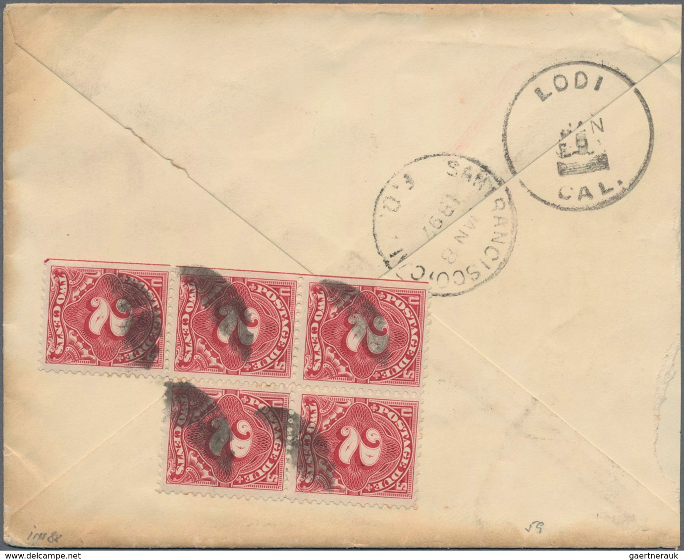 Hawaii: 1896, 5 C Red On Letter To USA With Black Two-liner "U.S. CHARGE TO COLLECT 10 CENTS" And Vi - Hawaï