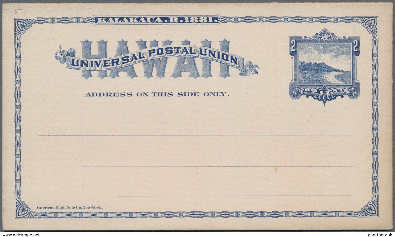 Hawaii - Ganzsachen: 1883. Hawaii 2c + 2c Dark Blue Paid Reply Postal Card (Scott UY2), Mint, Very F - Hawaii