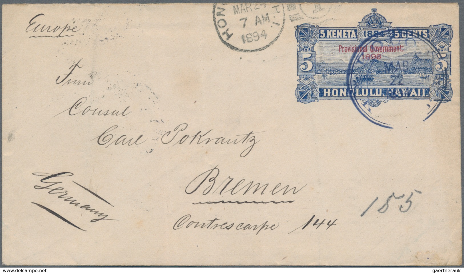 Hawaii - Ganzsachen: 1884, Stationery Envleope 5 C Blue In Size 151/86 Mm With Red Imprint "Provison - Hawaii