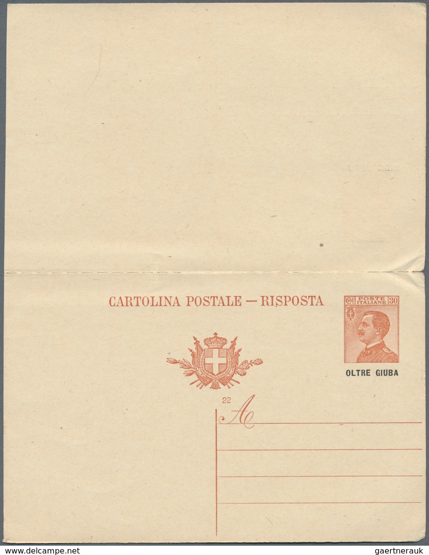 Italienisch-Djubaland: 1925: 30 C (+30c) Italian Reply Postal Stationery Overprinted "OLTRE GIUBA", - Oltre Giuba