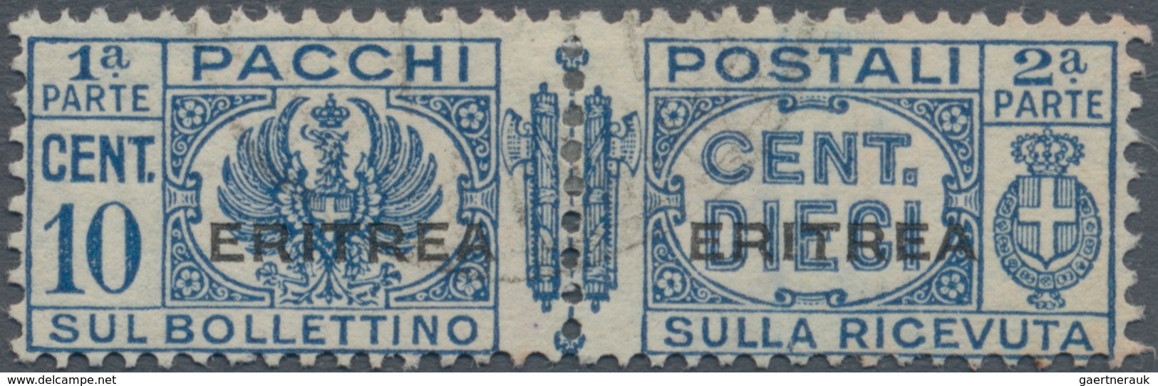 Italienisch-Eritrea - Paketmarken: 1927.Italian Parcel Stamps, 10 C Blue, Overprinted "ERITREA" Comp - Eritrea