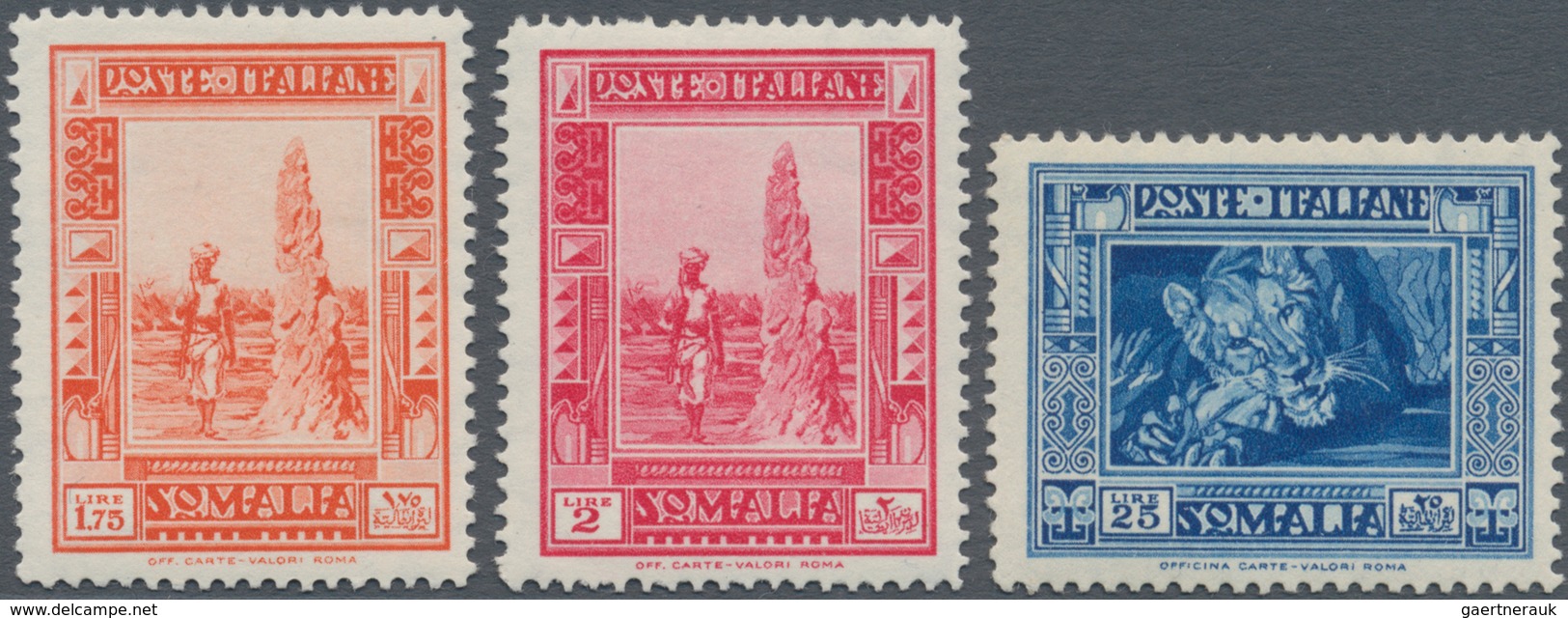 Italienisch-Somaliland: 1935/1938, Defintives "Pictorials", 1.75l. Orange, 2l. Carmine And 25l. Blue - Somalië
