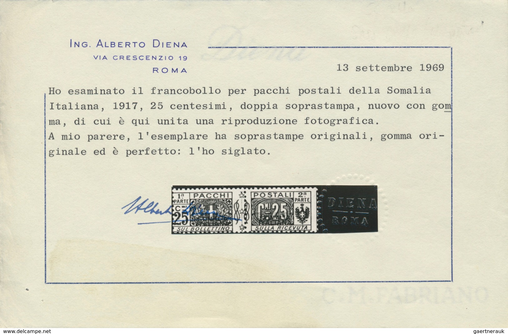 Italienisch-Somaliland - Paketmarken: 1917, Wappen Und Wertziffer 25 C. Rot Mit DOPPEL-Aufdruck 'SOM - Somalië